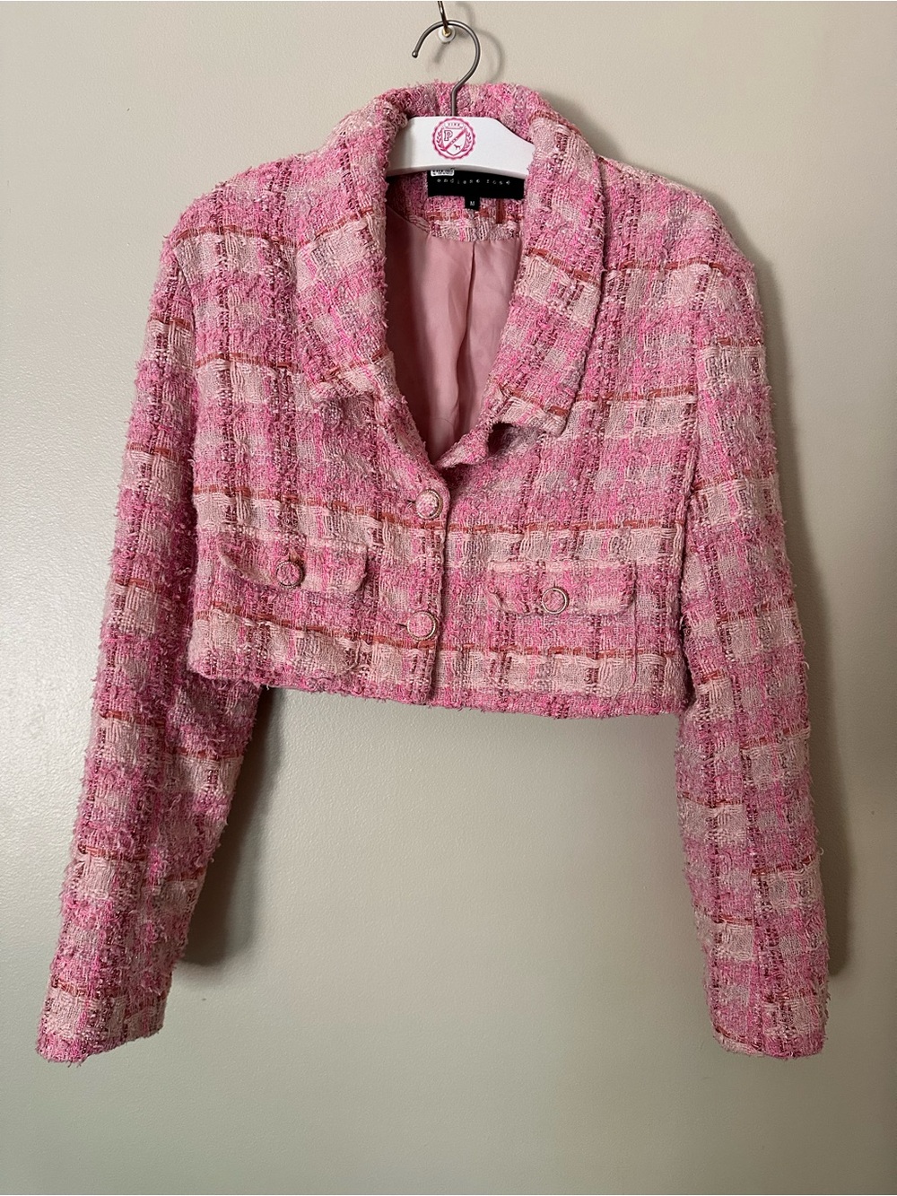 Endless Rose Pink Tweed Cropped Blazer